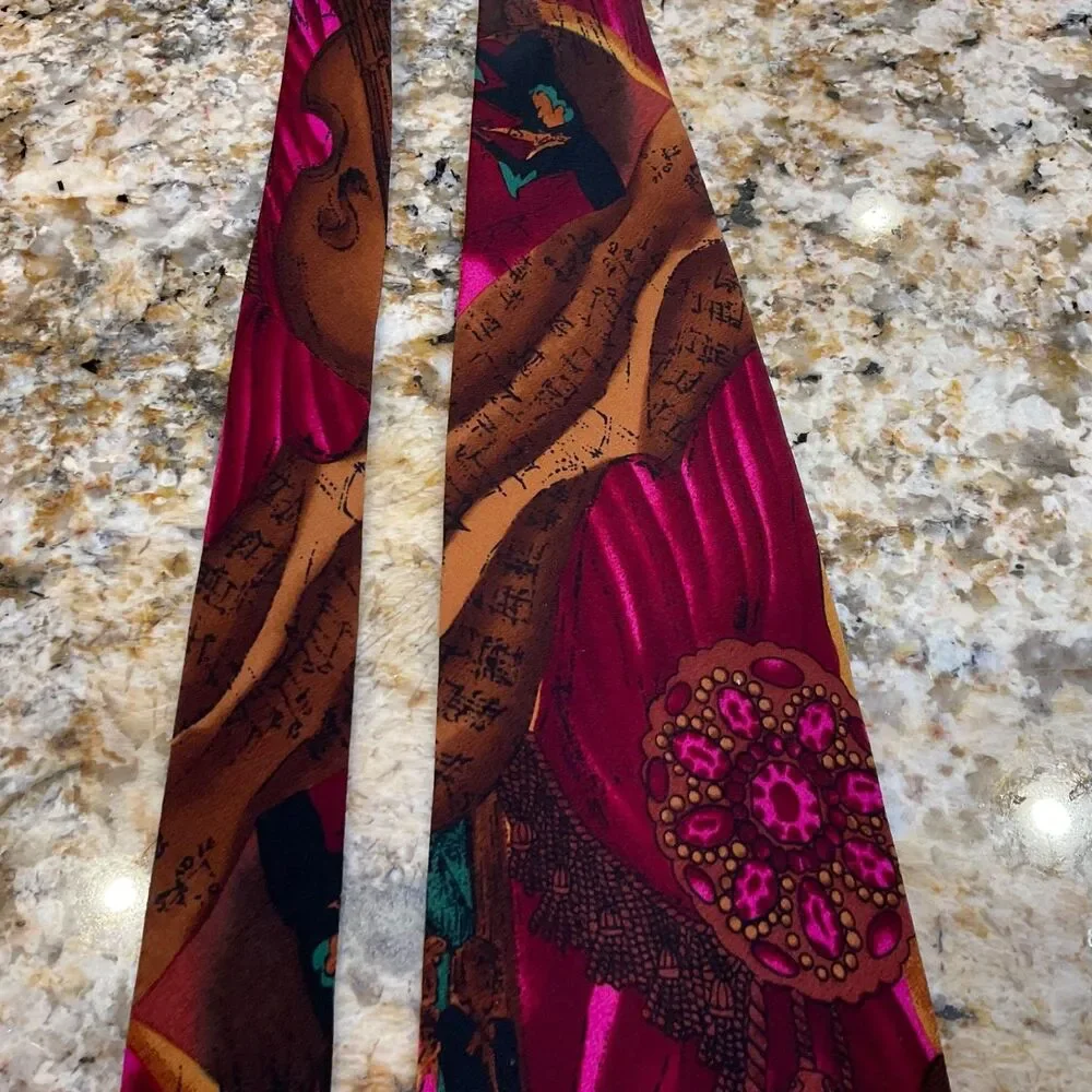 VTG Music Theme silk Necktie Mens Novelty Tie Teacher Musician Jazz Art